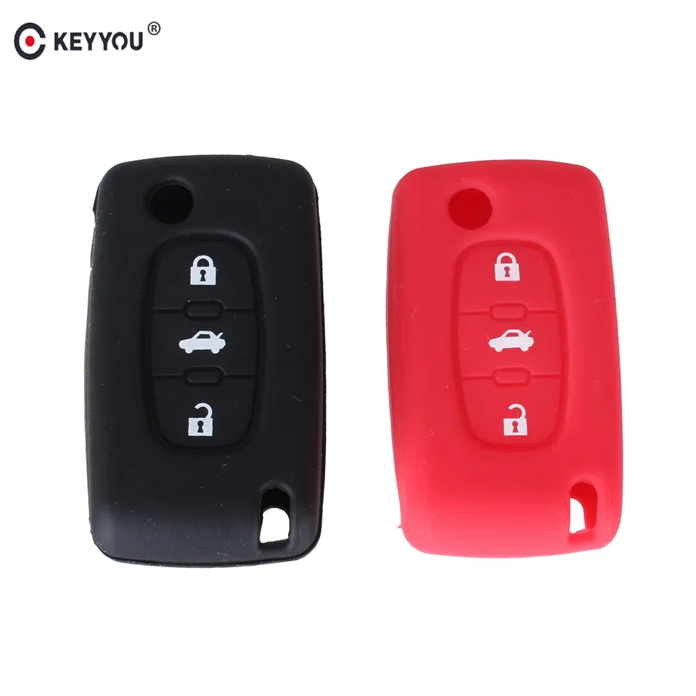 KEYYOU 3 Buttons Silicone Car Remote Key Case Cover For Peugeot 206 207 307 308 407 408 Citroen C1 C2 C3 C4 C5 C6 C8 Car Styling