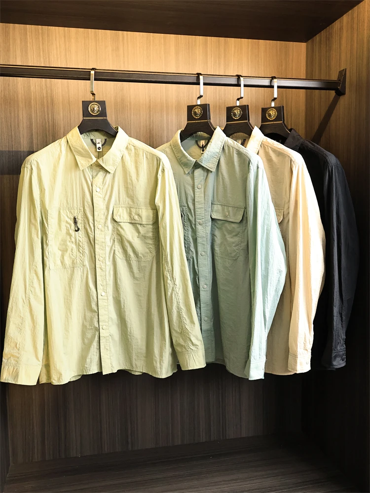 

Мужская длинная све irt Jaet в стиле ретро в японском стиле, свободная уличная рабочая одежда, текстурированный воротник, дышащий полиэстер