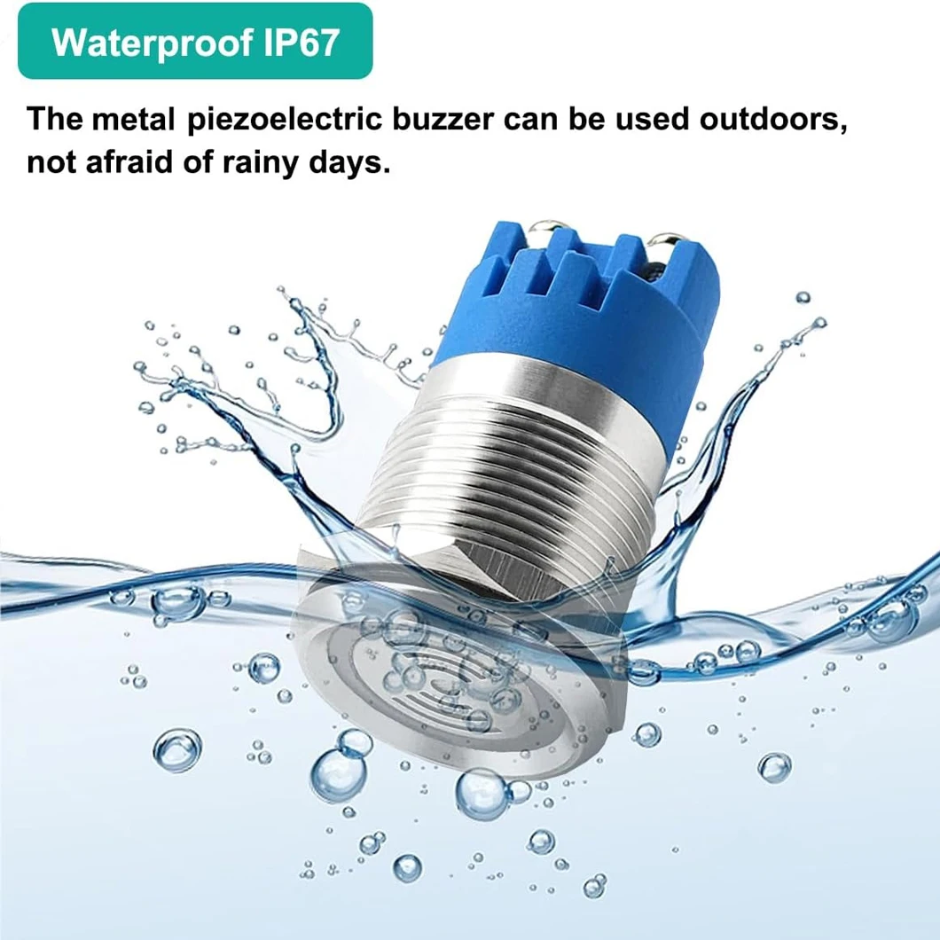 19/22mm led anel de luz campainha de metal ip67 à prova dip67 água contínuo/intermitente som bip alarme buzzer 110 db com terminal de parafuso