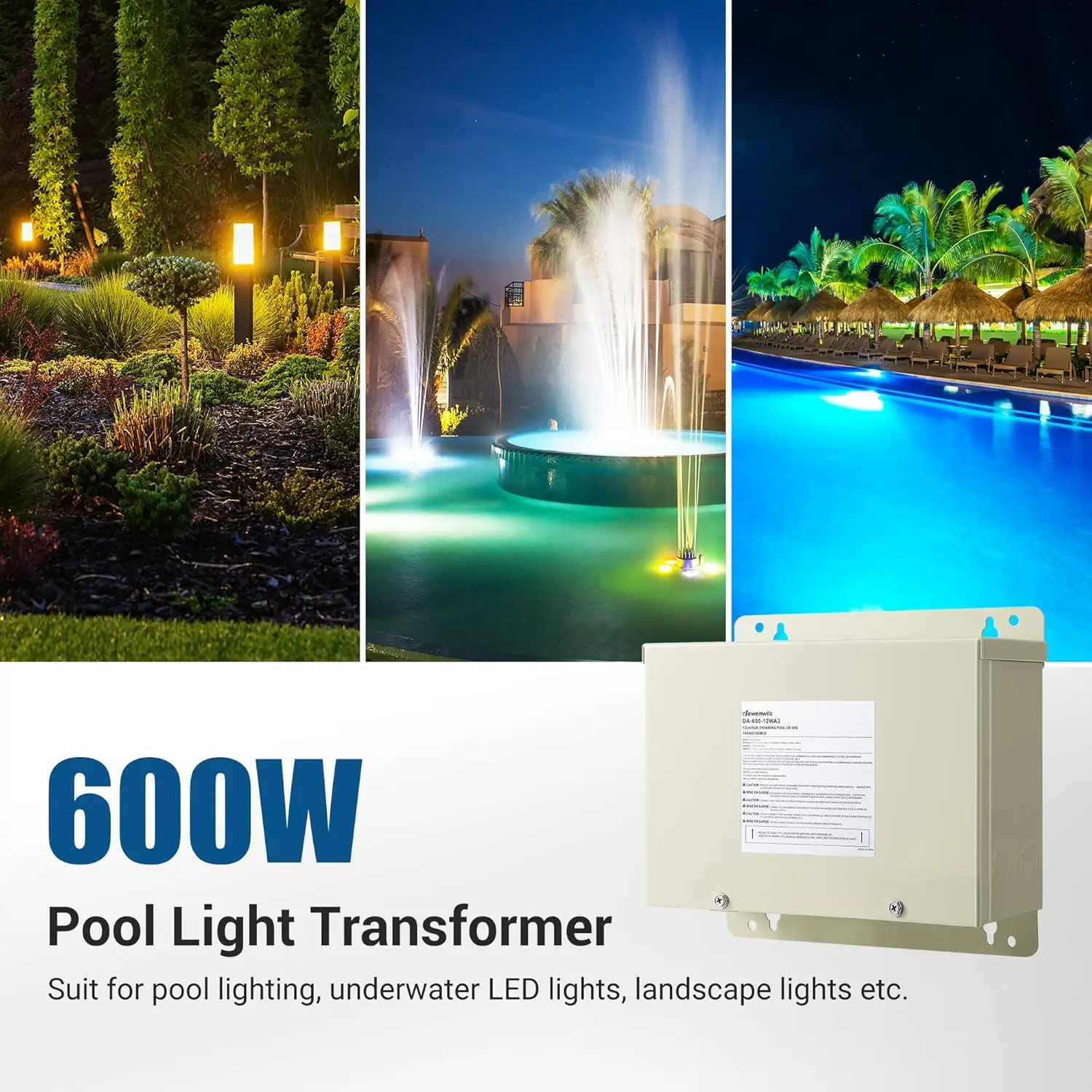 Low Voltage Landscape Transformer, Pool Light Transformer 120V to 12V/13V/14V AC, Transformer for Swimming