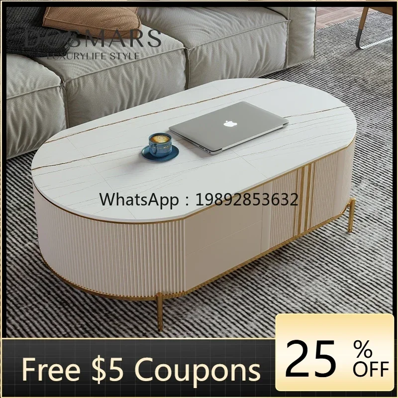

GZ Stone Plate Coffee Table Small Apartment Living Room Creative High Oval