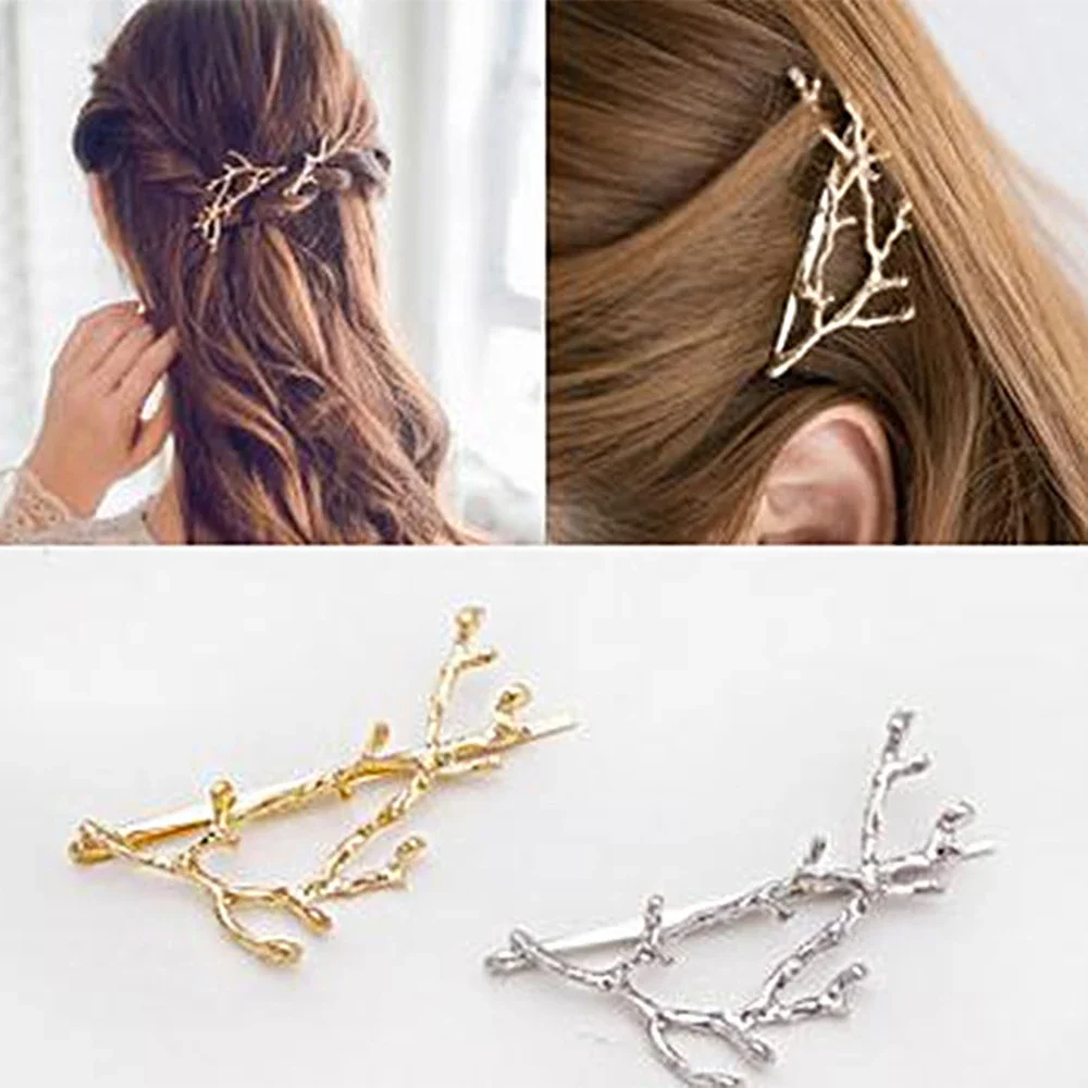Vintage złoto srebro drzewo spinki do włosów dziewczyny Alloy oddział spinki moda Hairgrips Lady elegancja metalowe do włosów akcesoria dla kobiet
