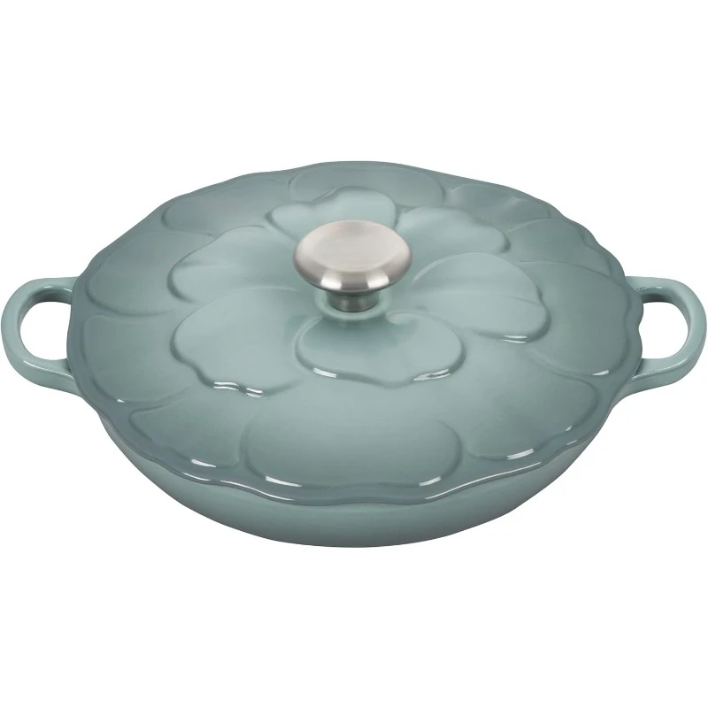 Enameled Cast Iron Petal Braiser, 2.25qt., Sea Salt