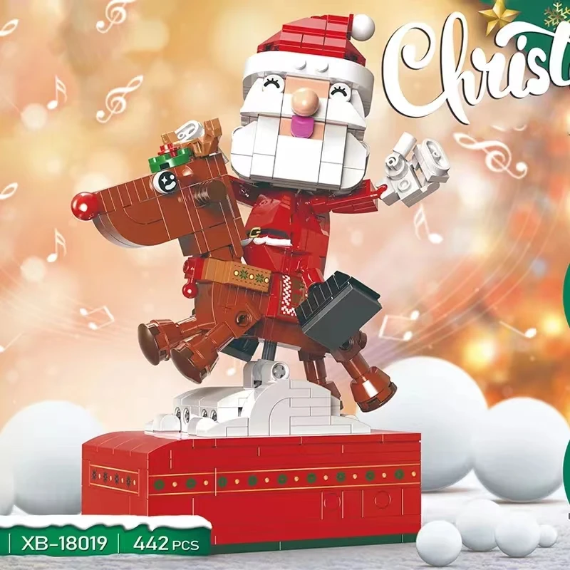 

442PCS City Christmas Snow Treading Reindeer Music Box Building Blocks Model Santa Claus Tree Bricks Toys For Child Kids Gifts