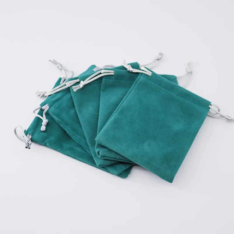 13*18cm 5pcs/lot Dark Turquoise Velvet Drawstring Dust Packaging Pouch Jewelry Packaging Bag For Small Business Custom Logo