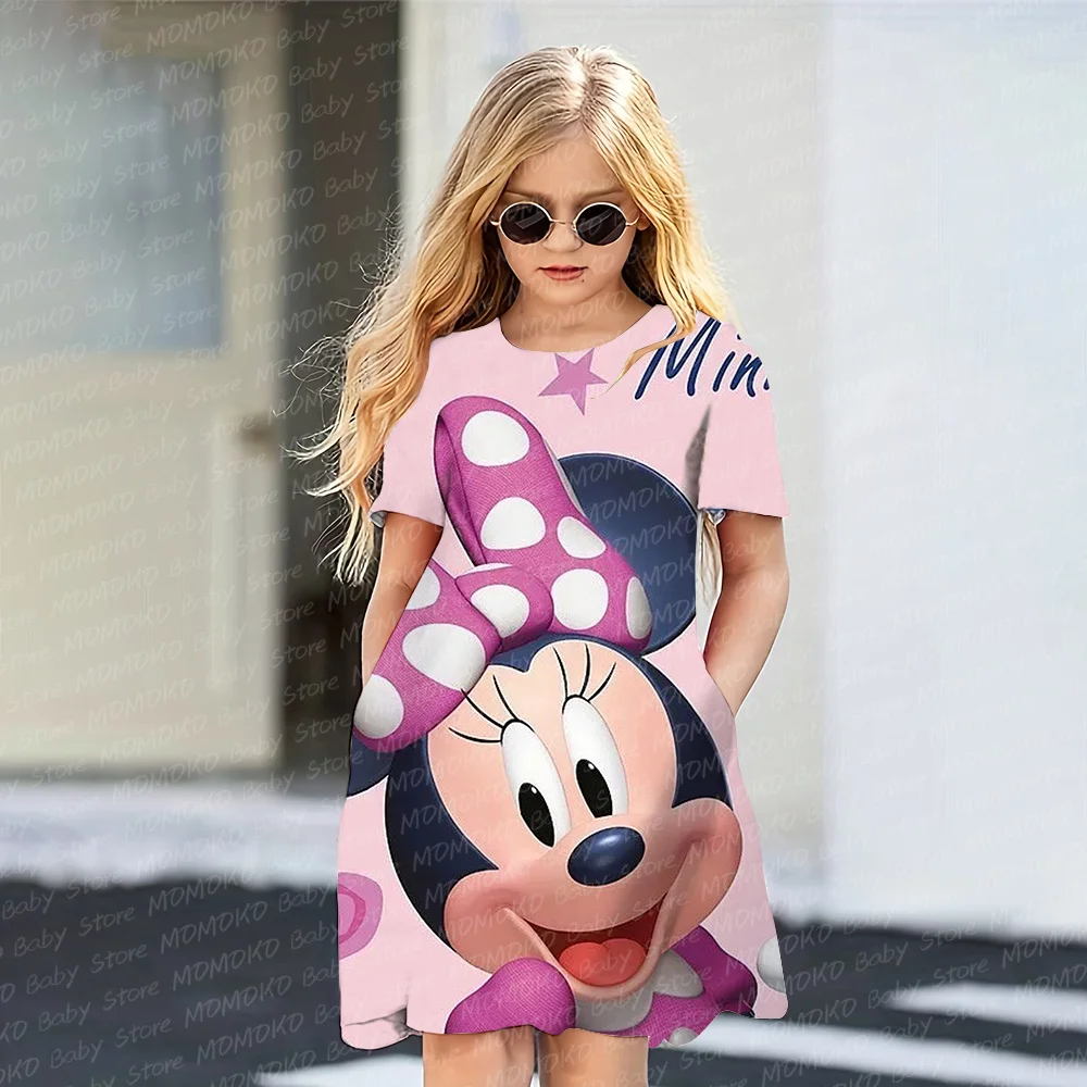 Girls\' Casual Dress Disney Minnie Printed Children\'s Princess Dresses Birthday Costume Party Top Cute Cartoon Girls Clothing