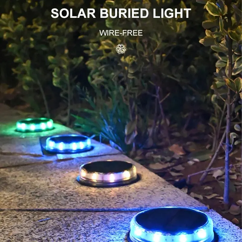 4PCS 1200mAh Round Solar Night Security Disk Powered Led Garden Lawn Light Walkway Outdoor Landscape Ground