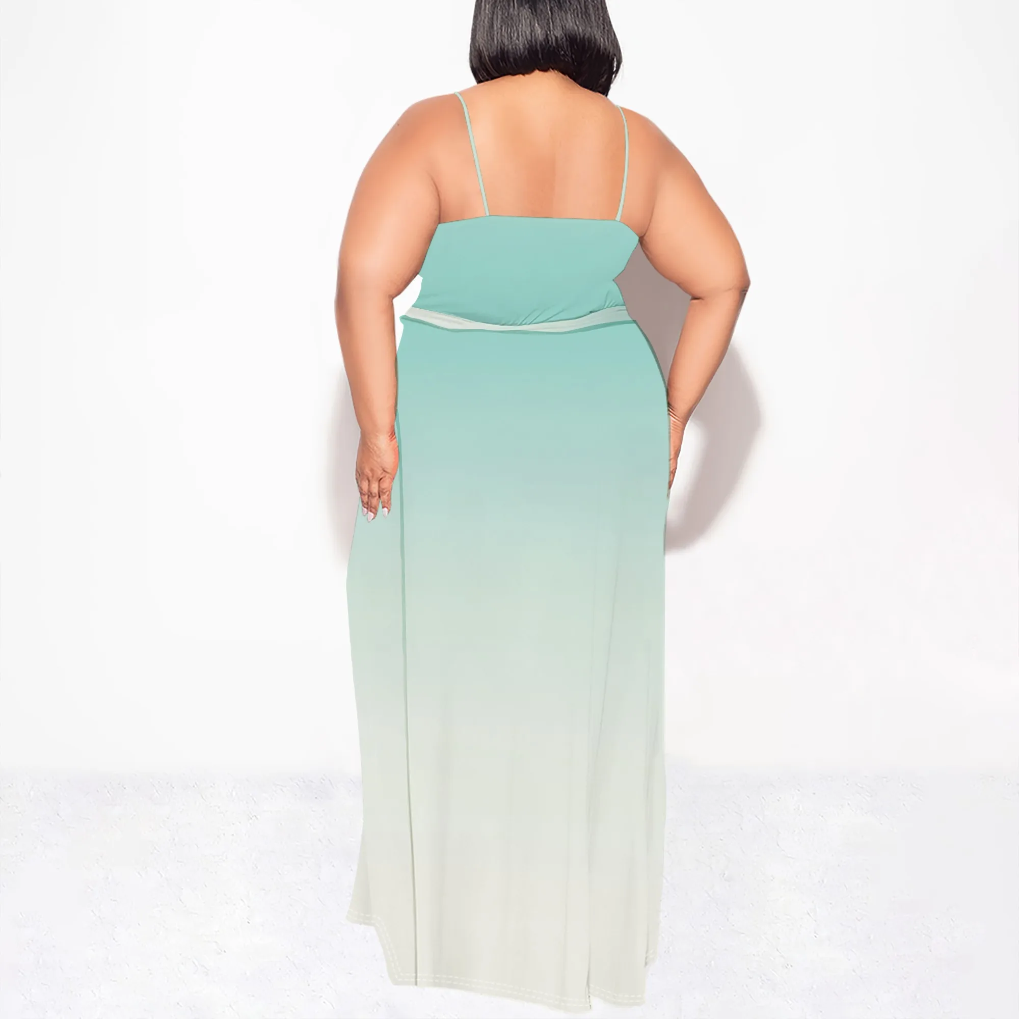 สตรีแขนกุดเซ็กซี่ลึก V คอ Maxi Slit ชุดลําลองฤดูร้อนสีทึบ Beach Sundress ยาว Flowy แยกชุด