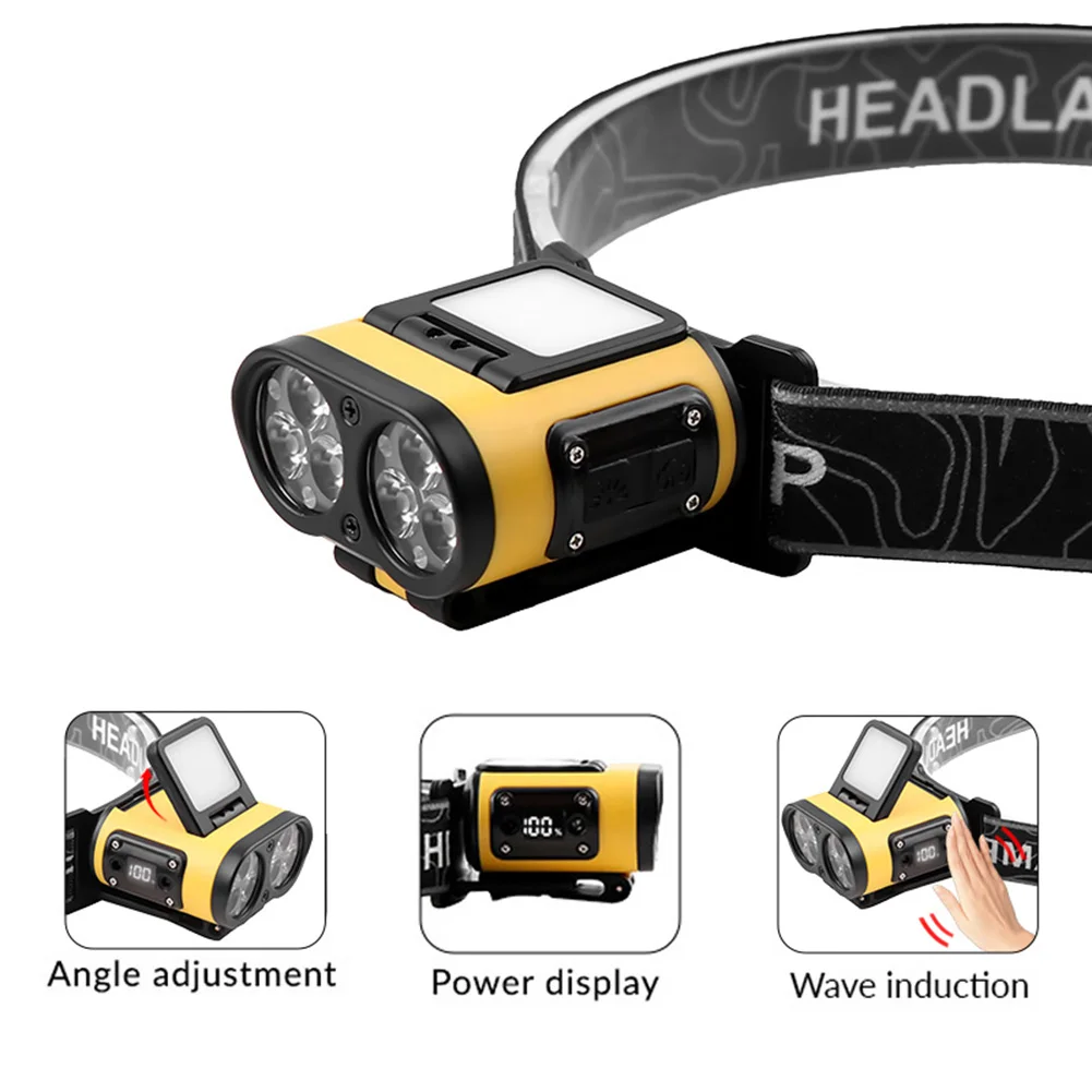 LED Induction Headlamp Motion Sensor Multifunctional Headlight USB Rechargeable Power Display for Fishing Camping Hiking