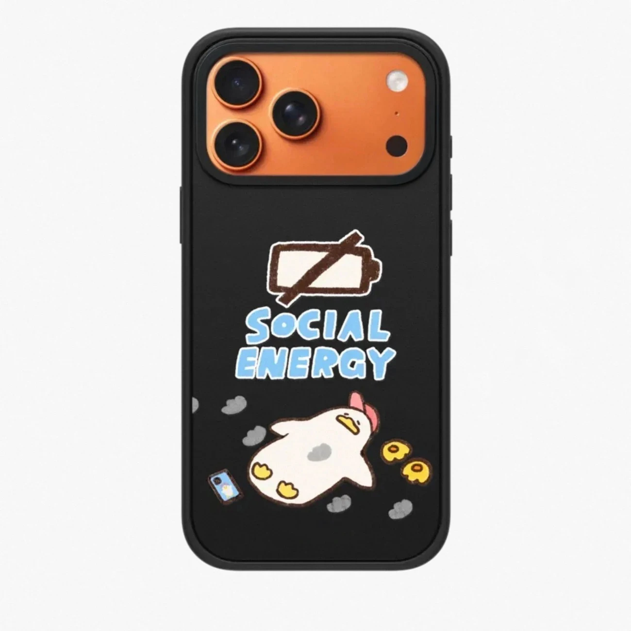 

Lack of Battery Duck Black Border Magnetic Phone Cover for IPhone 13 14 15 16 17 Pro Max Case for IPhone 17Pro
