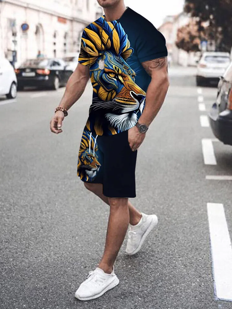 2024 nuevo traje de hombre Casual callejero de manga corta para hombre camiseta verano al aire libre pantalones cortos holgados cómodos estampado 3D