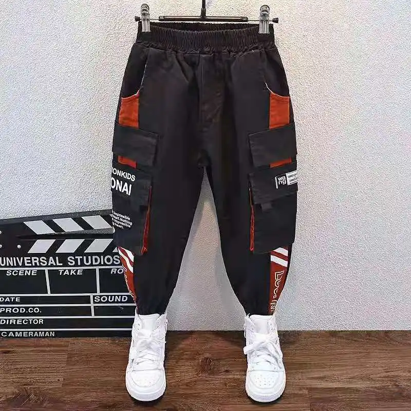 Boys Cargo Pants 3-10 Years Old Cotton Korean Casual Loose Pants Children Spring and Autumn Trousers Large Pockets Teenage Kids