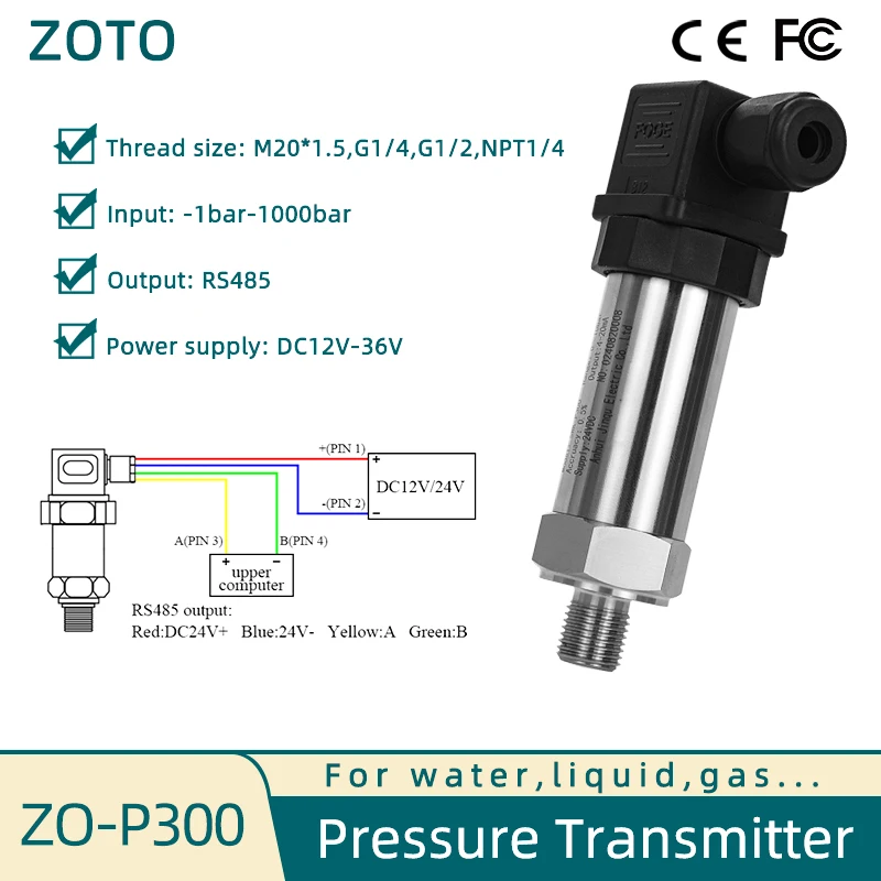

Pressure Tranamitter Measurement-1-0-1000bar,Positive Negative Vacuum Pressure Sensor0-40mA,RS485 Modbus RTU Pressure Transducer
