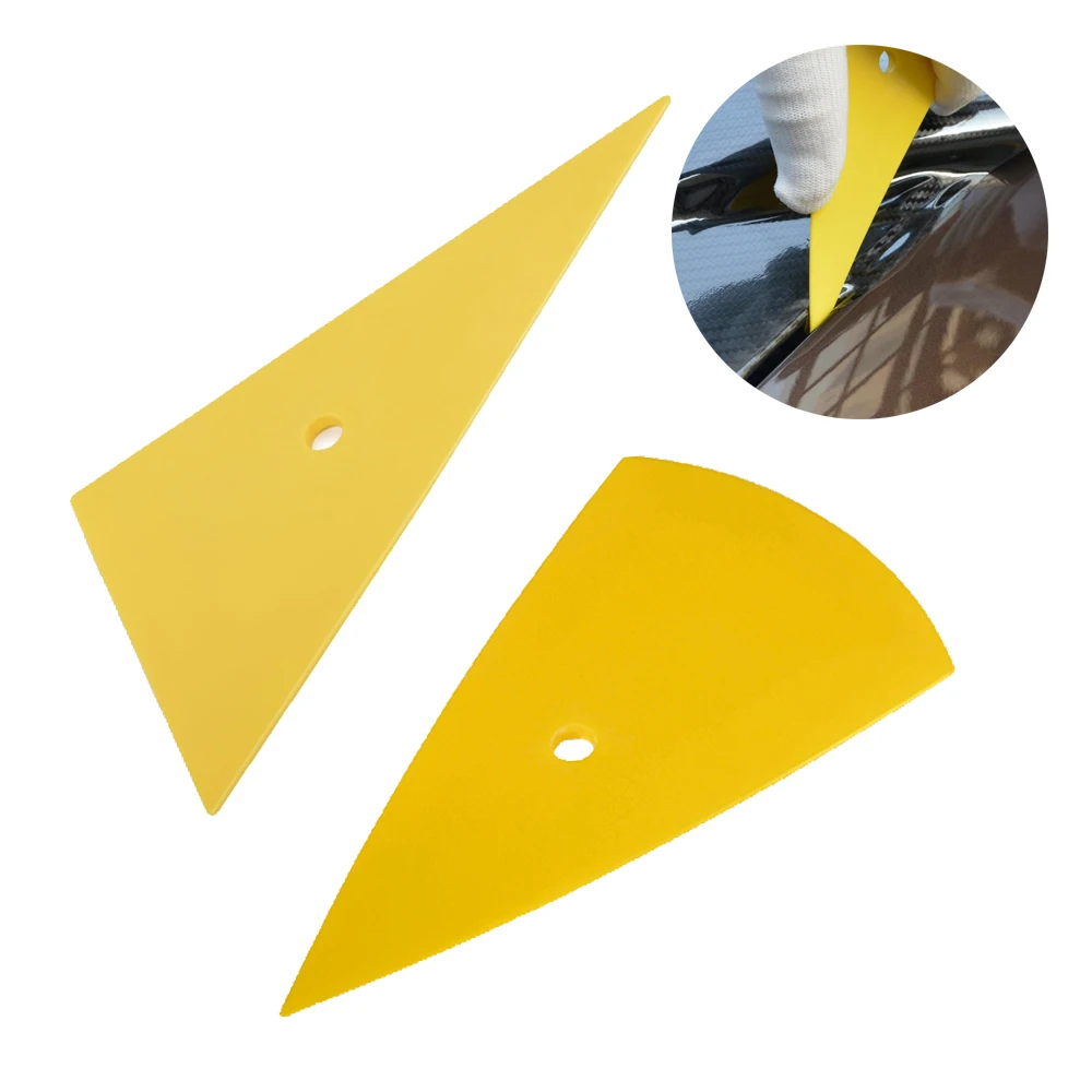 EHDIS Yellow Go Corner Plastic Squeegee Triangle Car Vinyl Edge Tucking Scraper Window Carbon Tint Film Detail Tool for Vehicles