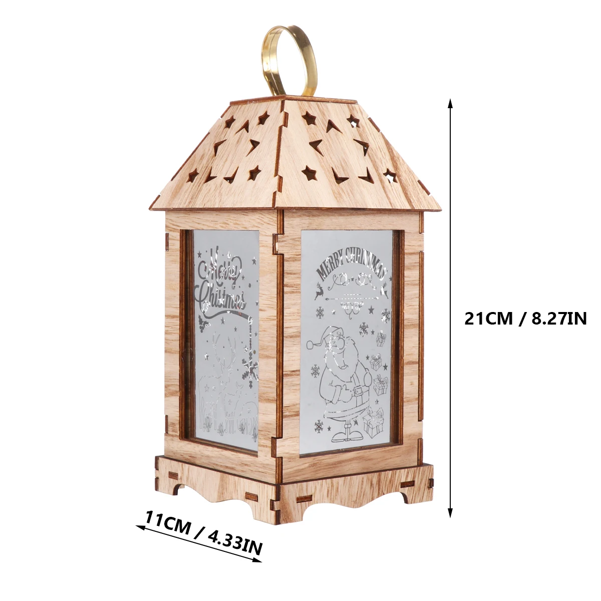 

1pc Christmas Lantern Decoration Wooden Retro Handle Lamp Festival Atmosphere Light Home Room Decorative Xmas Hanging Gift