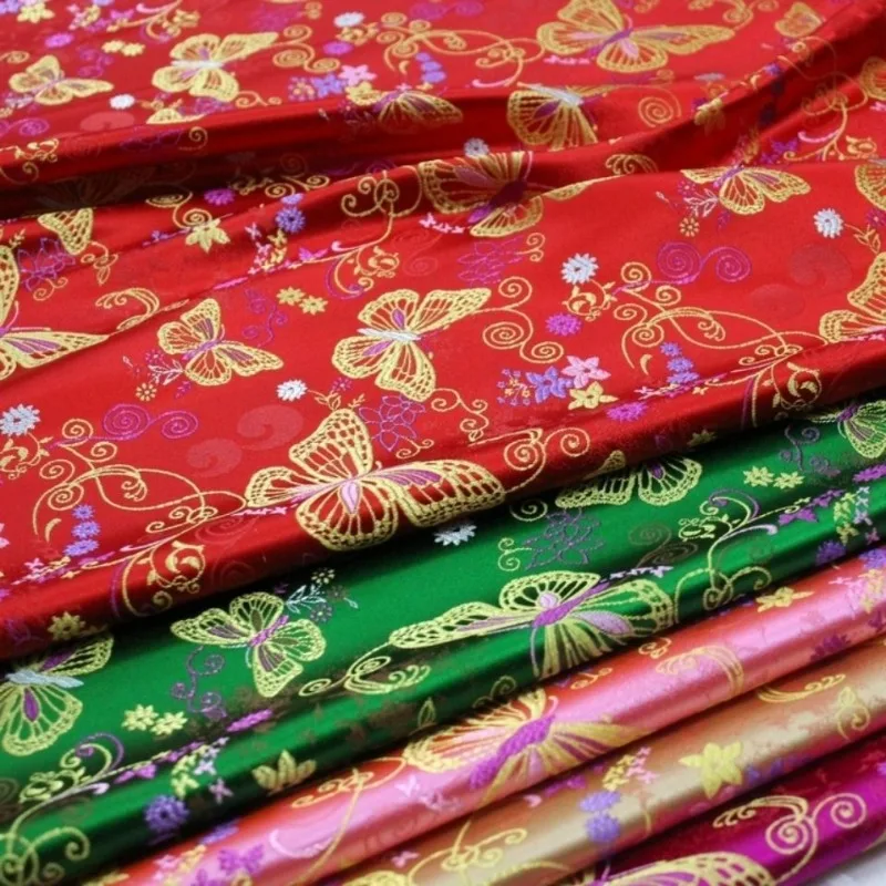 Butterfly Jacquard Brocade Fabric Smooth By The Meter for Vest Chengosam Children\\\'s Clothing Bag Diy Sewing Cloth Soft Blue Red