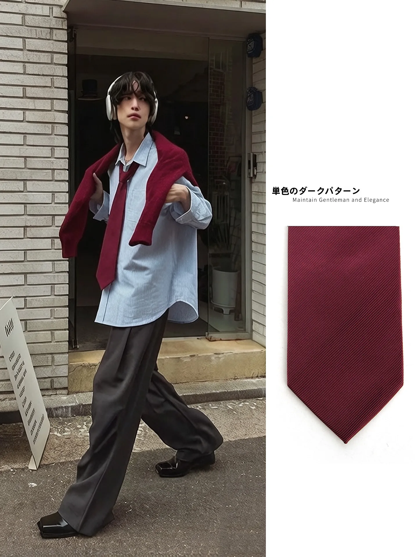 retro-wine-red-men's-tie-no-tie-required-zipper-style-handmade-dark-red-pure-color-tie-young-casual-style-average-width