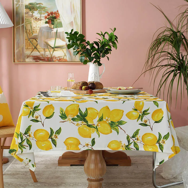 Small Fresh Lemon Printed Linen Tablecloth Household Dustproof Rectangular Tablecloth Multifunctional Party Wedding Decoration