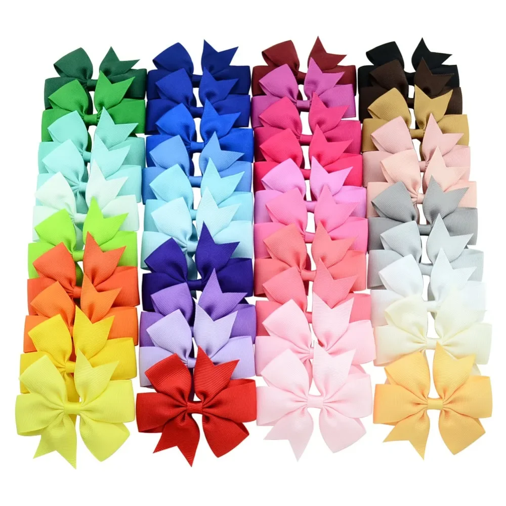 24 Stks/partij Effen Kleuren Haarstrikken Met Clip Voor Kinderen Meisjes Grosgrain Lint Haargrepen Boetiek Haarspelden Hoofddeksels Haaraccessoires