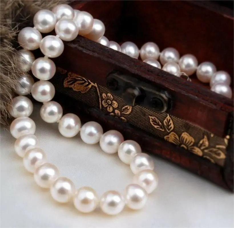 GENUINE NATURAL AAA 9-10MM Australian south sea white pearl necklace 20inch 925s