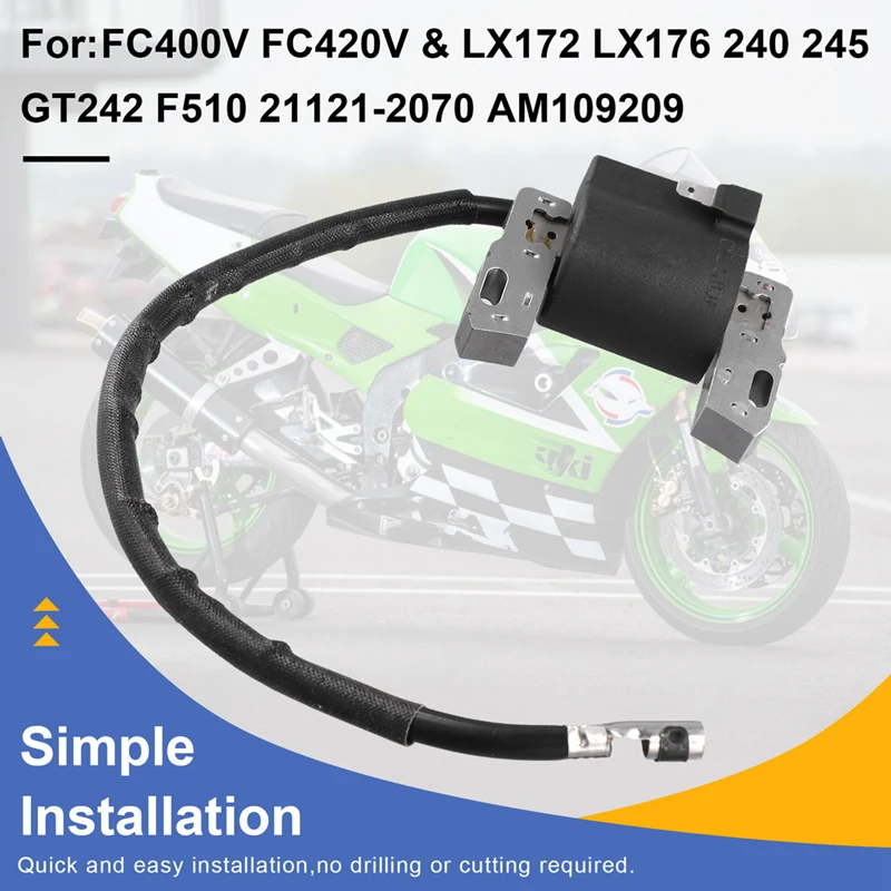 

2Xignition Coil High Pressure Pack For Kawasaki FC400V FC420V John Deere LX172 LX176 240 GT242 F510 21121-2070 AM109209-A54R