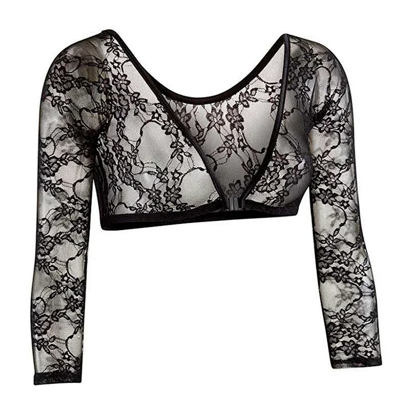 

New Women Lace Vest Sheer Mesh Seamless Arm Shaper Slimming Short Cropped Top V-Neck Hollow CardiganAcces Plus Size S-3XL