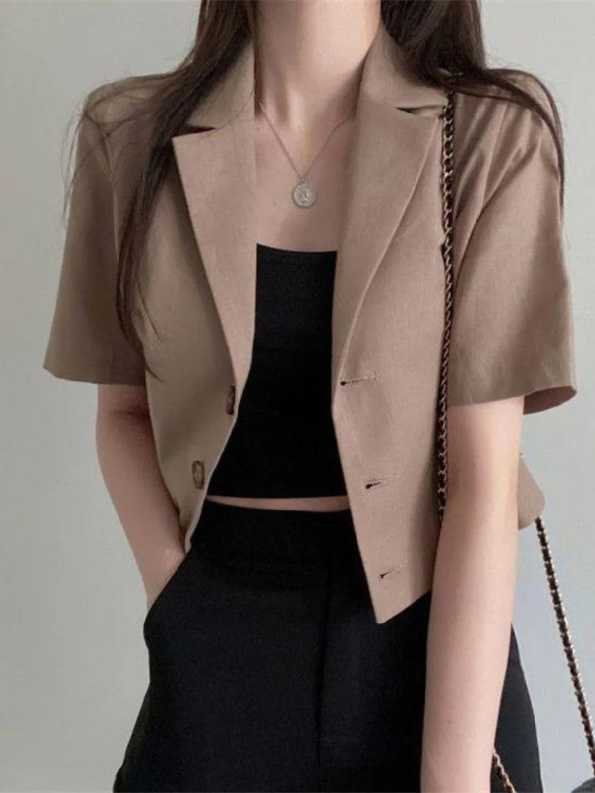 

Casual Loose ort Sve Pure Color Korean Sle Women's Summer Thin Outerwear irt Thin Figure Upper Body