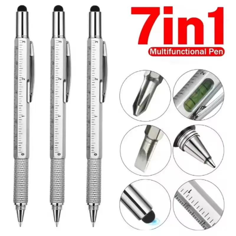 

7 in1 Multifunction Ballpoint Pen Handheld Tool Measure Technical Ruler Stylus Screwdriver Touch Capacitive Pen Spirit Level