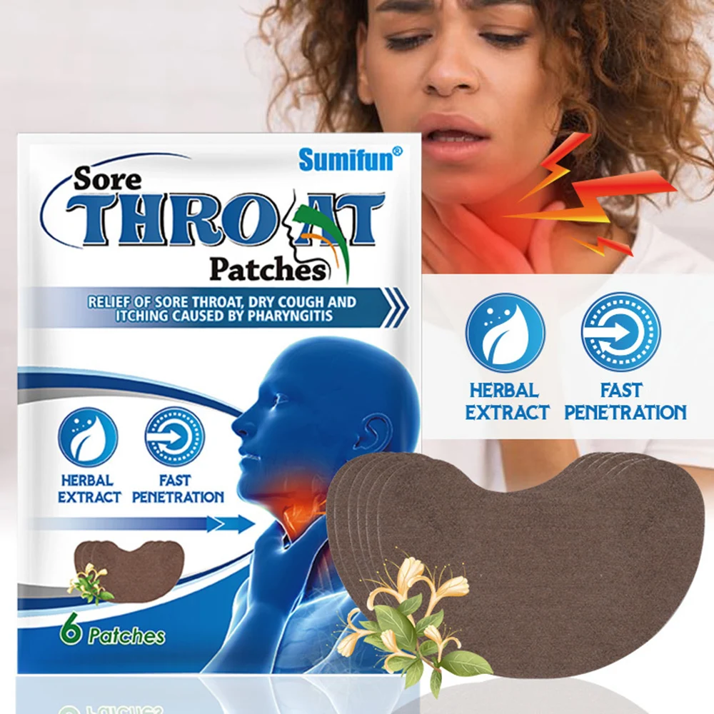 6pcs/bag Sore Throat Patches Cough Anti Inflammation Pharyngitis Swelling Plaster Suppress Throat Itching Pain Treatment Patches