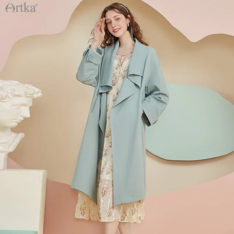 ARTKA 2022 Spring New Women Trench Coats Elegant Lapel Trench Coat Loose Long Windbreaker Outerwear Female FA25013Q