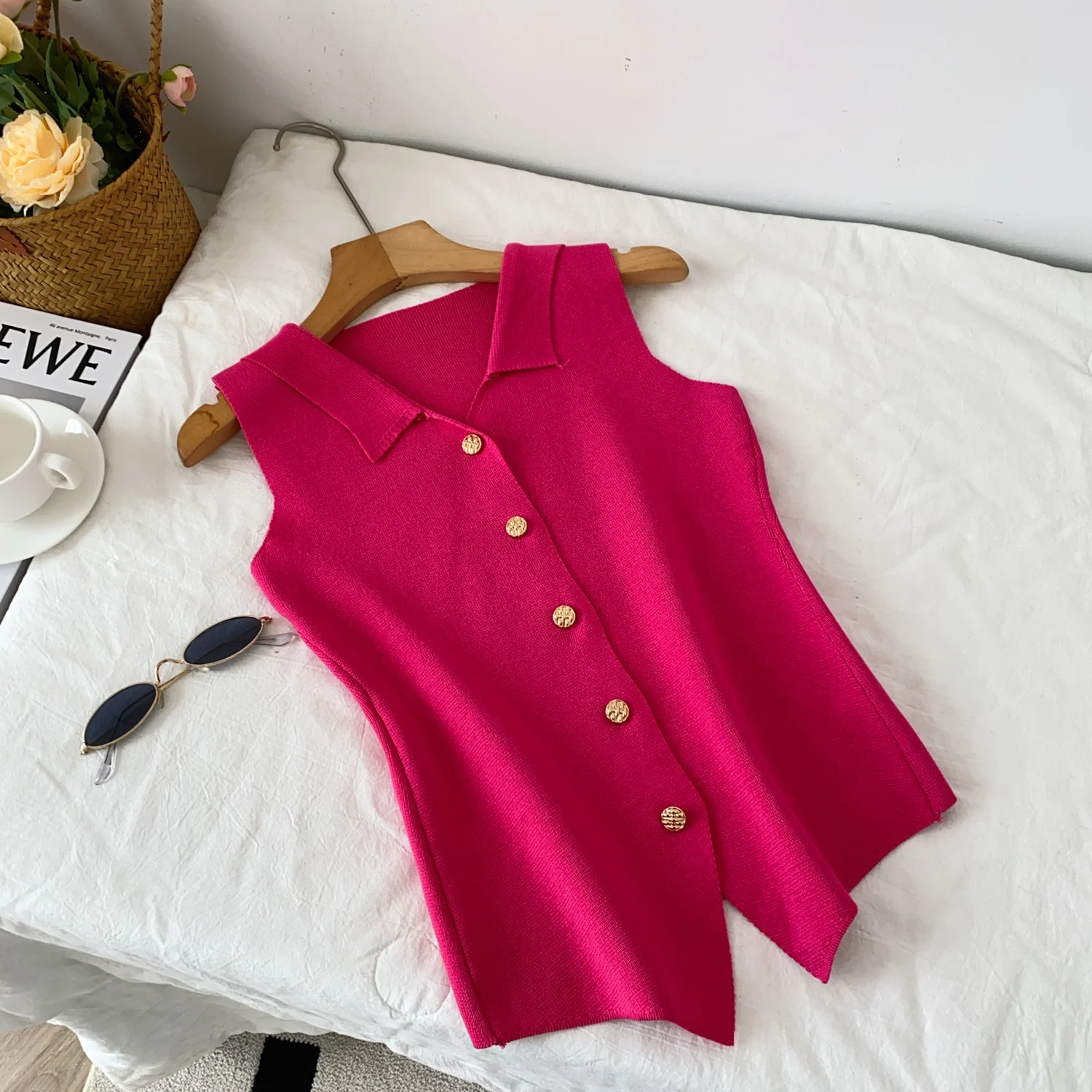 بلوزة نسائية أنيقة من Clothland بلون الحلوى بدون أكمام وقابلة للتمدد قميص صيفي ضيق Mujer Blusa WA298 #6