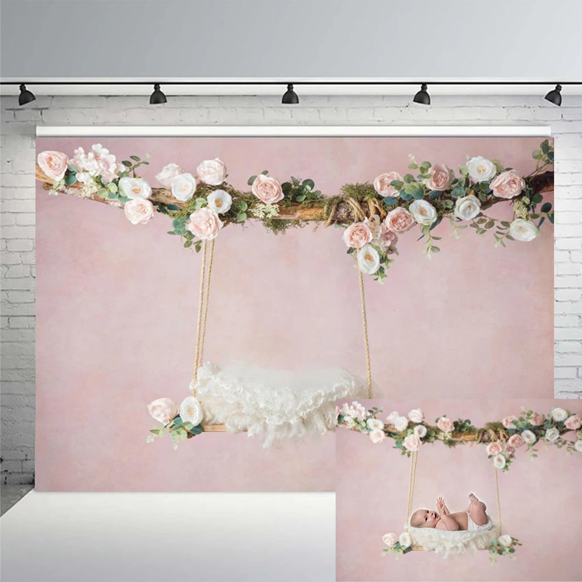 Newborn Artistic Portrait Photography Backdrops Flower Floral Swing Sweet Baby Birthday Decorations Baby Shower Photo Background