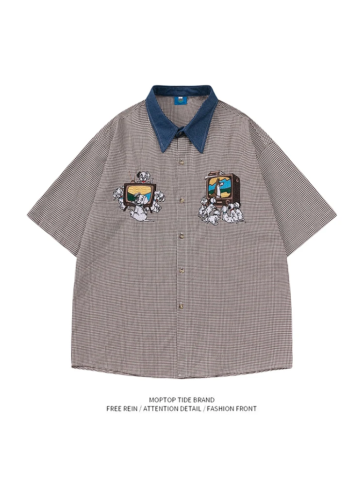 

Мистер WH Dog Watching TV Ретро Лоскутное Плед Мультфильм ор Све Вышитый irt Свободный Повседневный Молодежный Жанр Полиэфирное Волокно