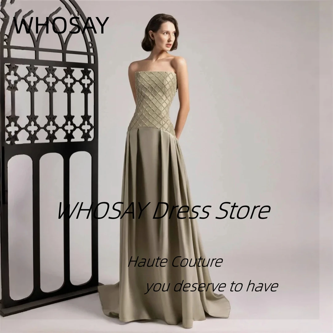 

WHOSAY 2025 Strapless Grid Shape Prom Dresses Long Ruched Sweep Evening Dress Sexy Backless Special Banquet Gowns Customized