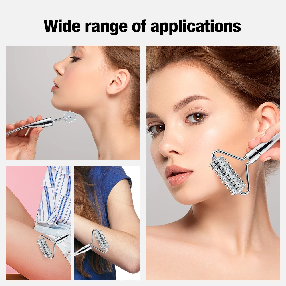 Face Massager Microneedle Roller for Face Zinc Alloy Derma Roller Painless Micropin Skincare Facial Manual Massager Beauty Tools