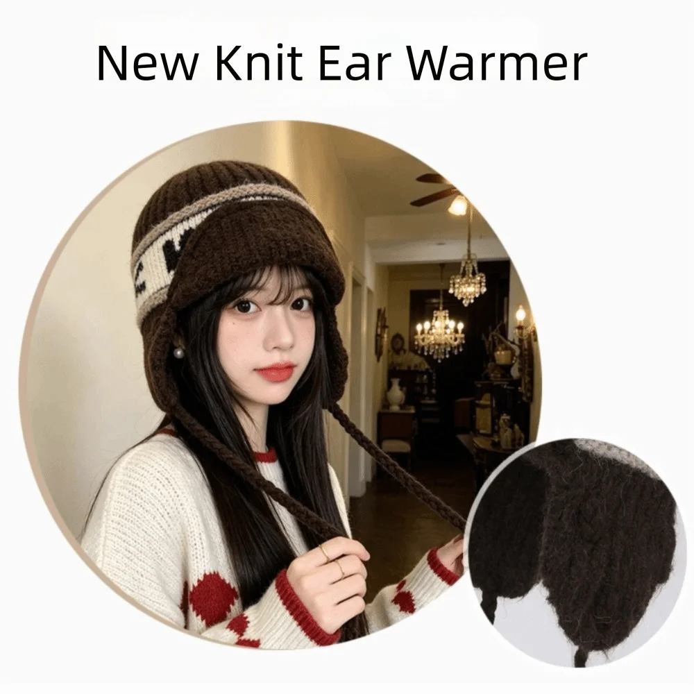 Stretchy Knitted Ear Protection Hat Warm Thickened Foldable Design Knitted Beanie Hat Wool Blended Fabric Coldproof Material