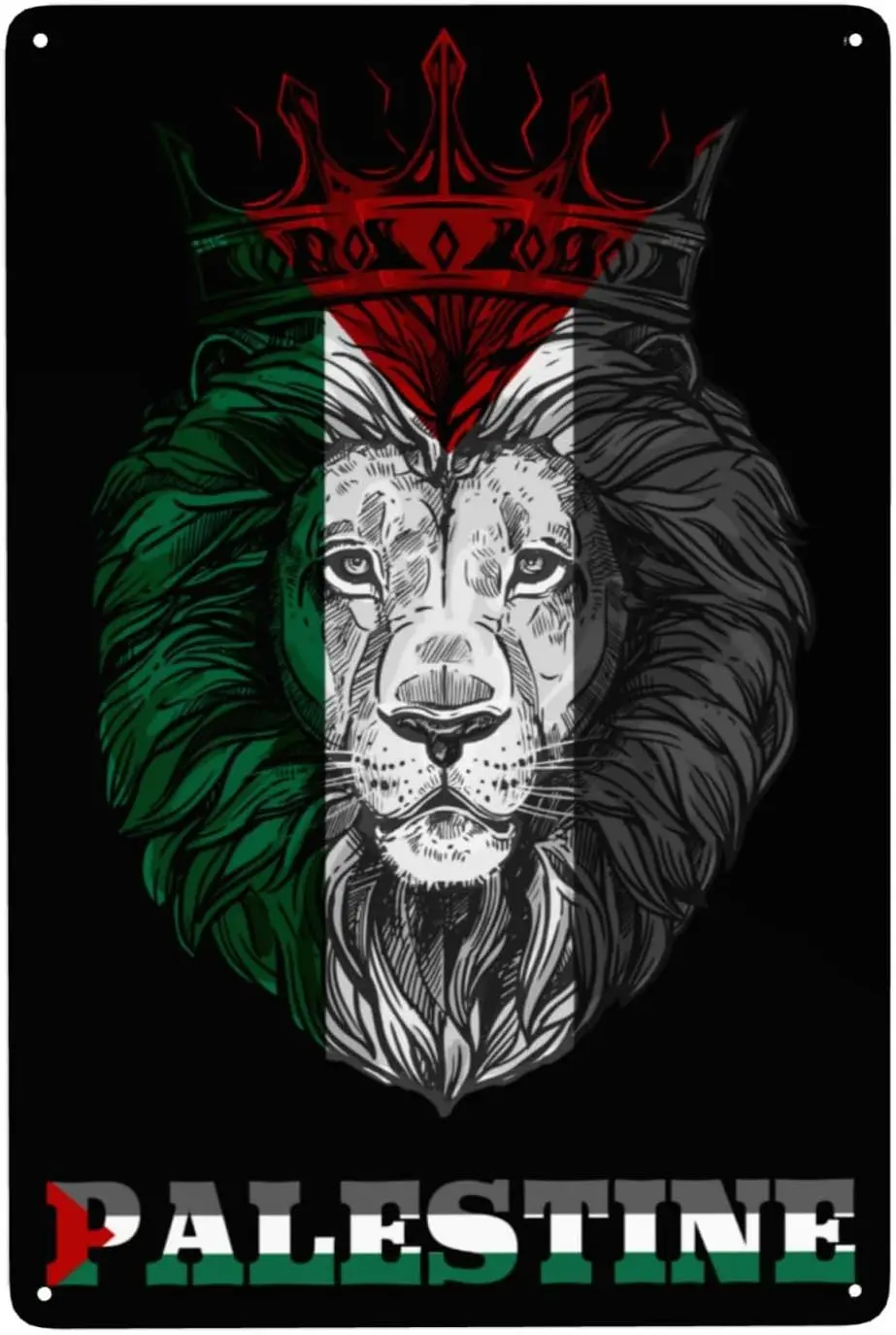 Lion Palestine Flag Sign Metal Iron Painting Wall Art For Indoor & Outdoor Home Bedroom Bar Coffee Kitchen Wall Decor 12x8 I