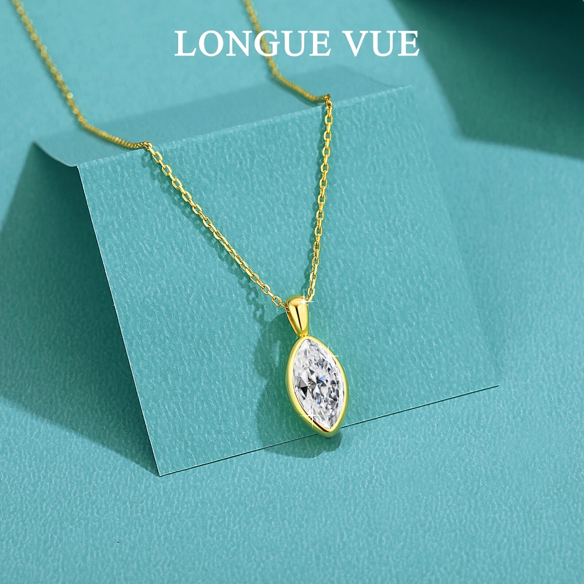

AU585 Gold 14K Marquise Cut Moissanite Pendant Necklace Woman Leaf Shape Clavicle Chain Water Drop Diamond Necklaces