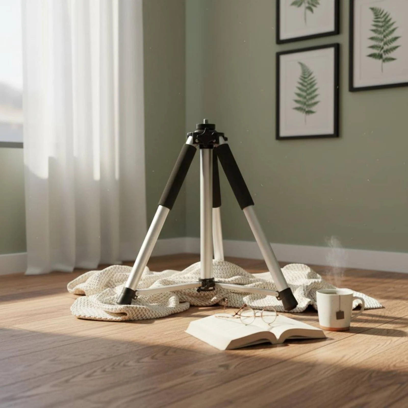 Adjustable-Height Tripod Stand Foldable Floor Holder Support Gear Padded Grips