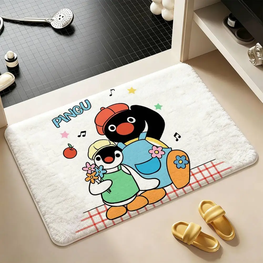 Cartoon Cute Pingu Penguin  Shower Room Small Carpet Floor Mat  Absorbent Foot Mat Decorative Mat Soft and Comfortable