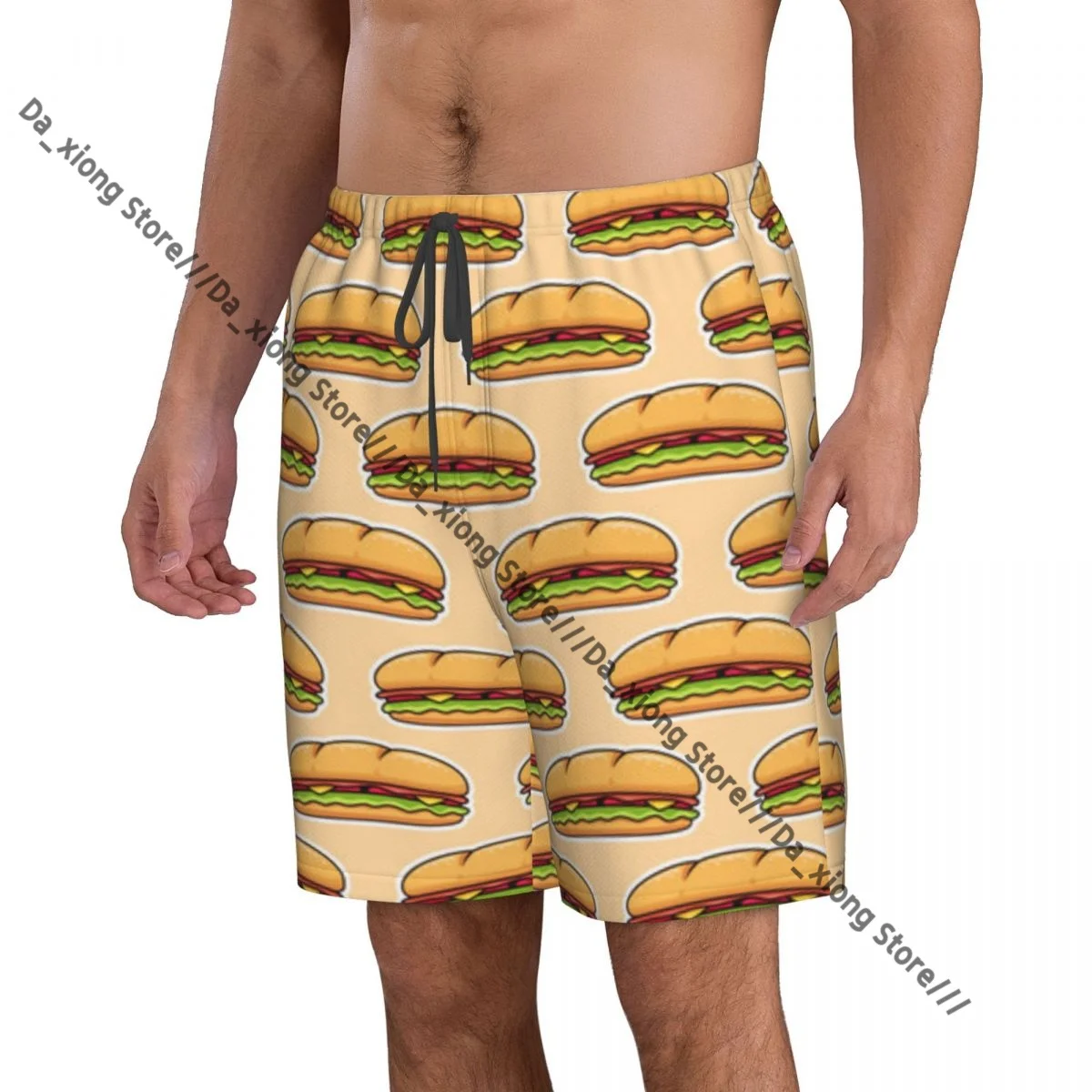 Submarine Sub Sandwich Pattern Quick Dry Swimming Shorts For Men Swimwear Swimsuit Trunk Bathing Beach Wear