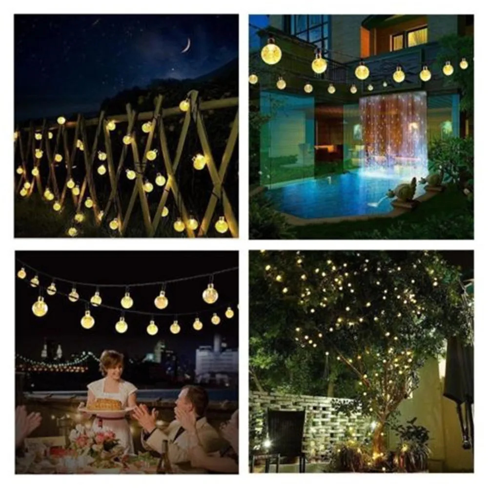 Solar String Lights Outdoor 50 Led Crystal Globe Lights with 8 Modes Waterproof Solar Powered Patio Light for Garden Party Decor