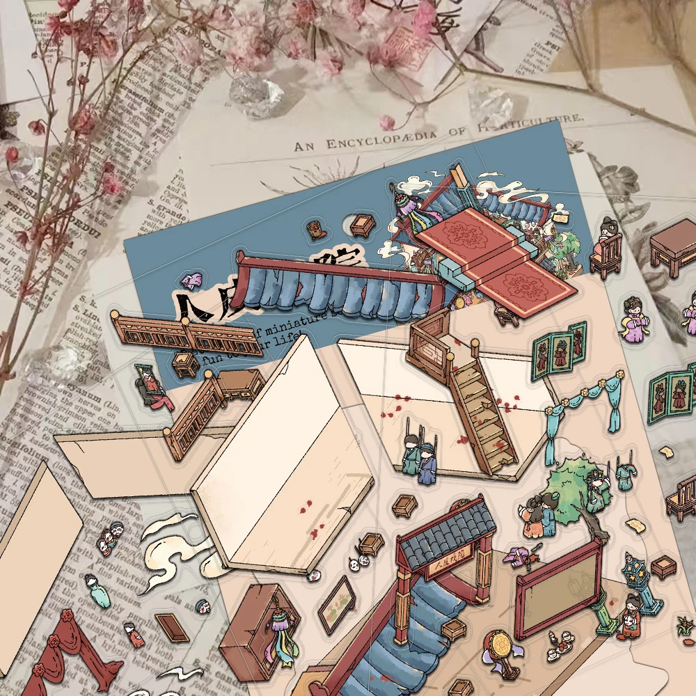 3PCS Creative Miniature Shrink World Human Skin Cinema Landscape DIY Niche Decompression PET Transparent Material Stickers