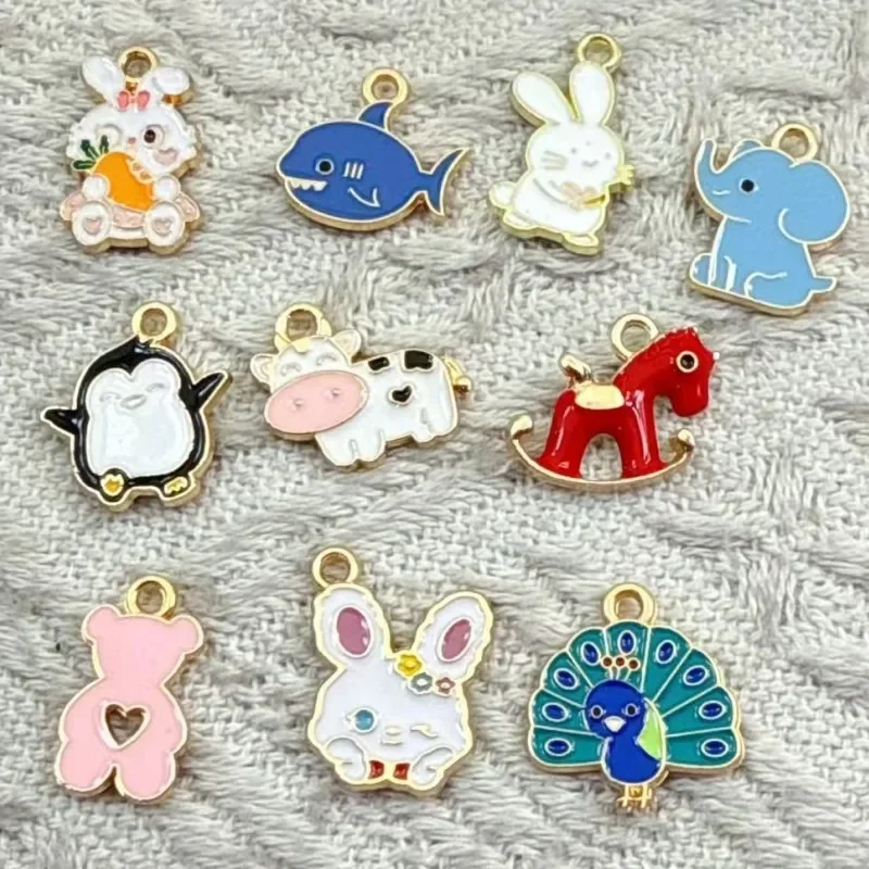 10Pcs Kawaii Cartoon Penguin Rabbit Alloy Pendants, Lovely Animal Charms, Handmade DIY Accessories