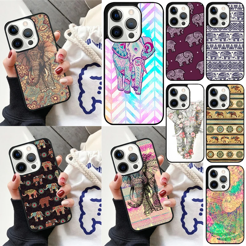 Aztec Floral Elephant Tribal Cover For iPhone 16 13 14 15 Pro Max 12 Mini 11 15 Pro Max 6 7 8 Plus Max SE 2020 Phone Case