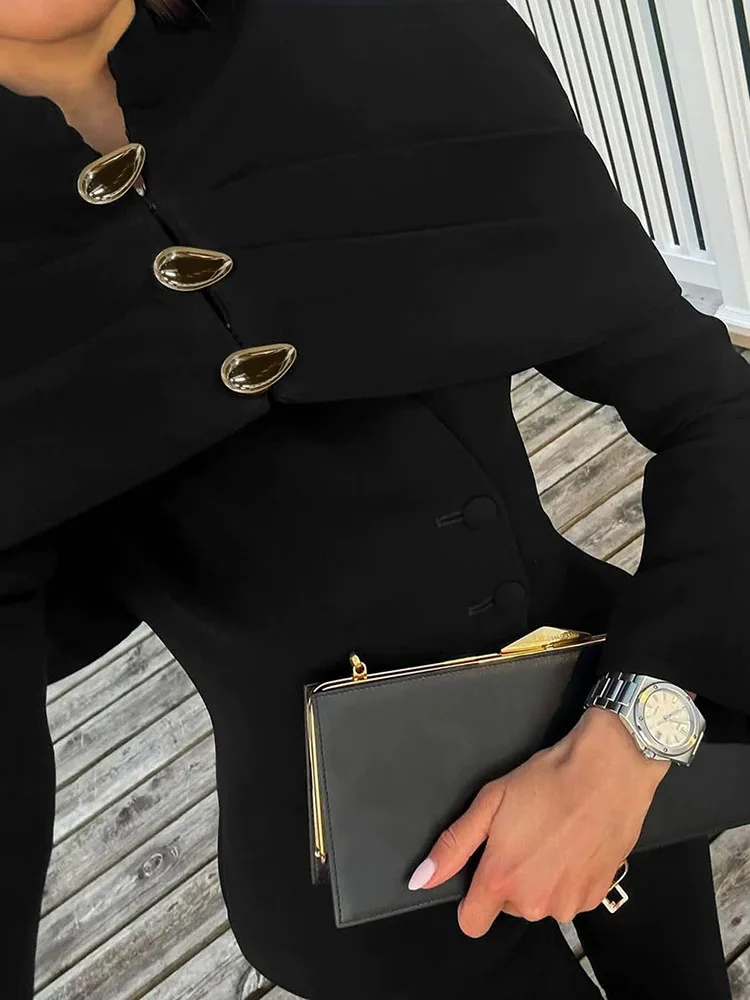 معاطف خارجية غير رسمية بأكمام طويلة للمكتب أنيقة بياقة واقفة معاطف فاخرة متينة للنساء تصميم أزرار للتنقل سترات ضيقة #6