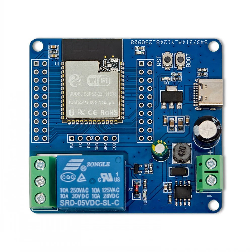 

ESP32-S3 WiFi BT Single Relay Module DC5-60V Power USB+UART Burning 2x20Pin Reserved Development Board for Second Development