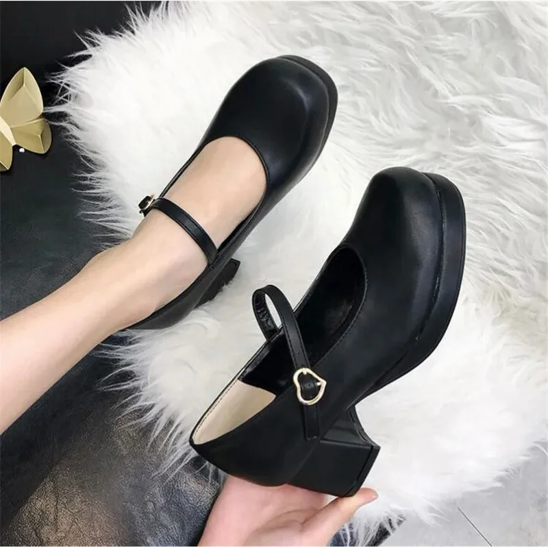 Kawaii Stijl Student Lieve Lolita Schoenen Vierkante Kop Dikke Middenhak Vrouwen Schoen Cosplay Gesp Anime Schattig Meisje Theekransje Gothic