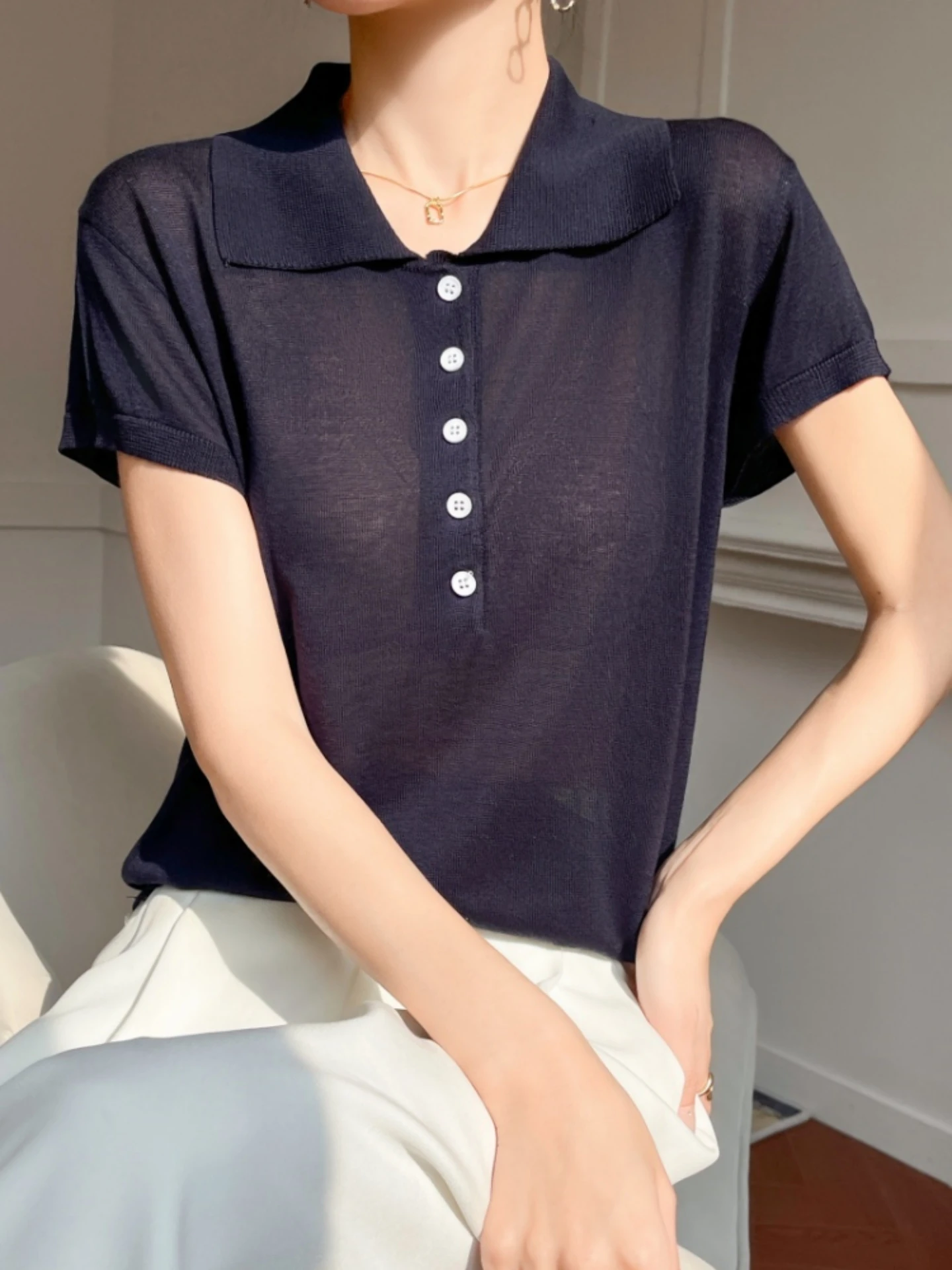 

Лето 2026. Женская свободная футболка ort Sve Ne. Легкая трикотажная шелковая футболка f Sve Commute Sle Cas...