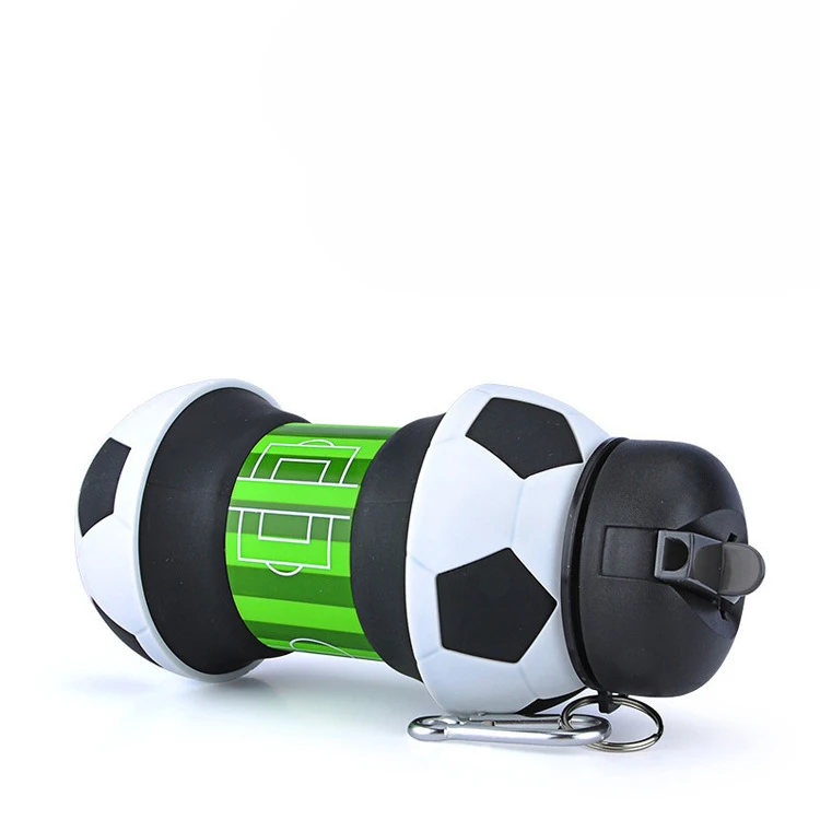 

550ml Foldable Football Kids Water Bottles Portable Sports Water Bottle Football Soccer Ball Shaped Water Bottl Silicone Cup